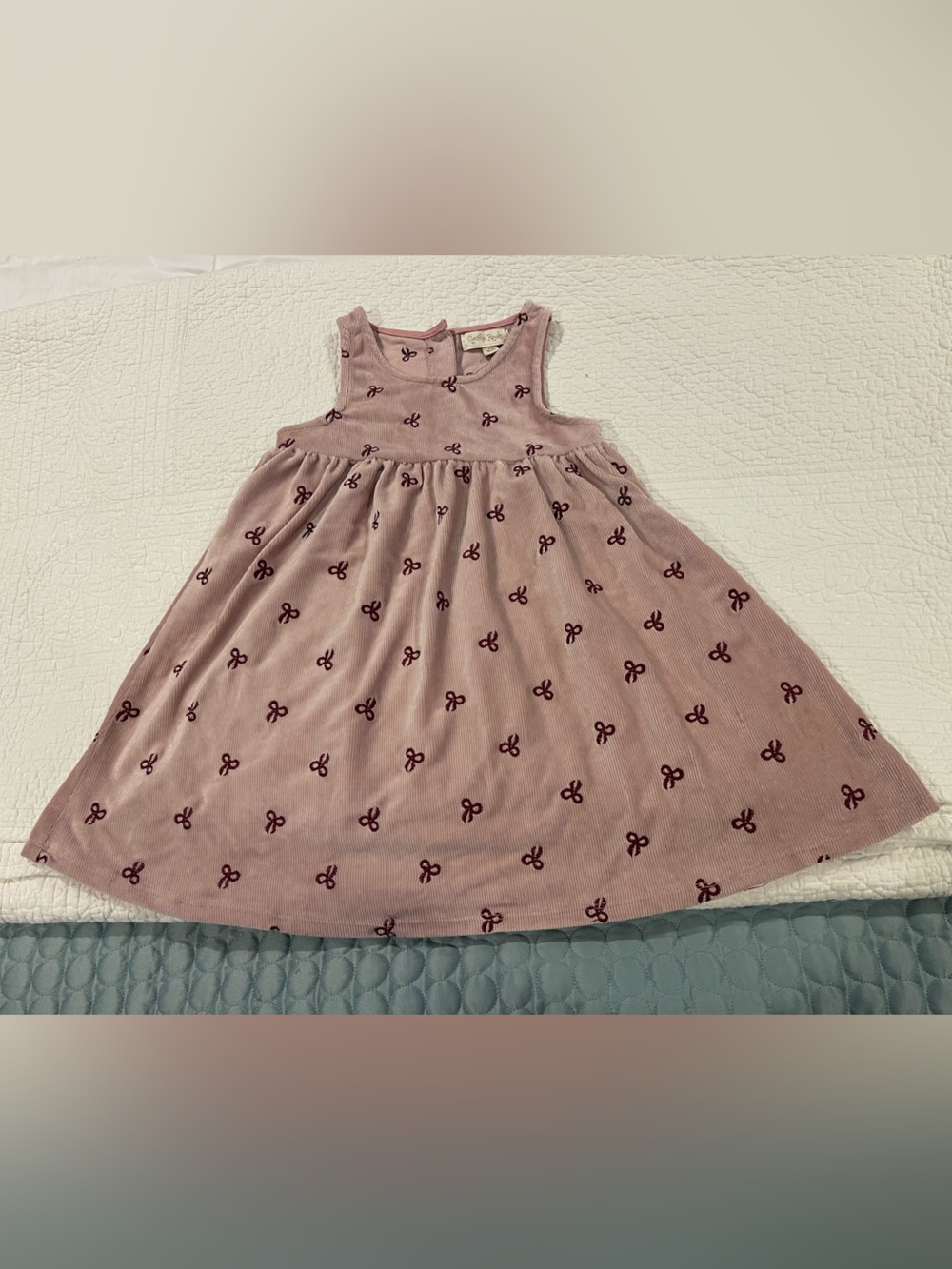 Cynthia Rowley Girls Mauve Embroidered Bows Sleeveless Dress Corduroy Sz 4T